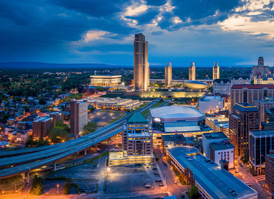 Contact - Aerial View of Albany, New York and Surrounding Areas at Night